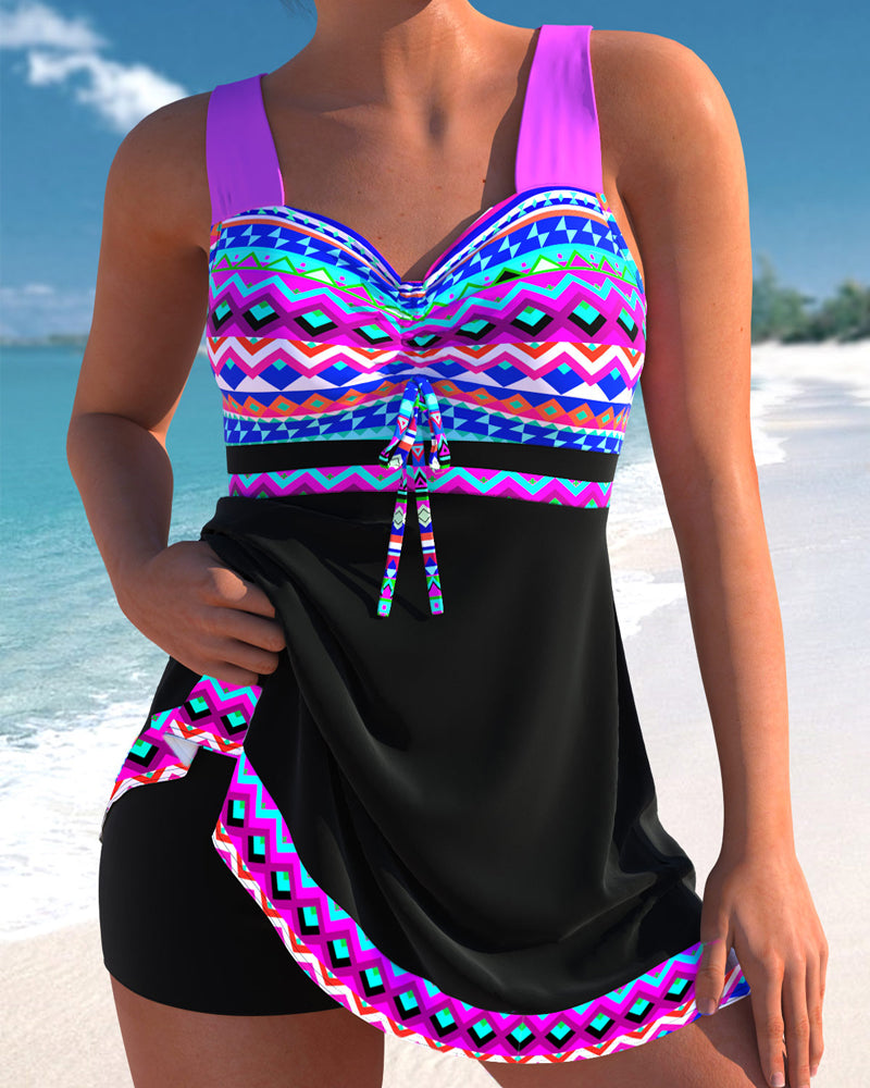 Eliza Swimsuit with Lace Closure and Striped Pattern