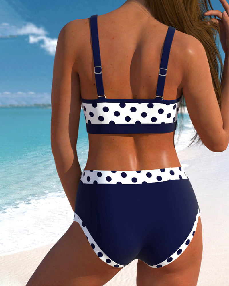 Hannah High-Waisted Patchwork Bikini with Polka Dots